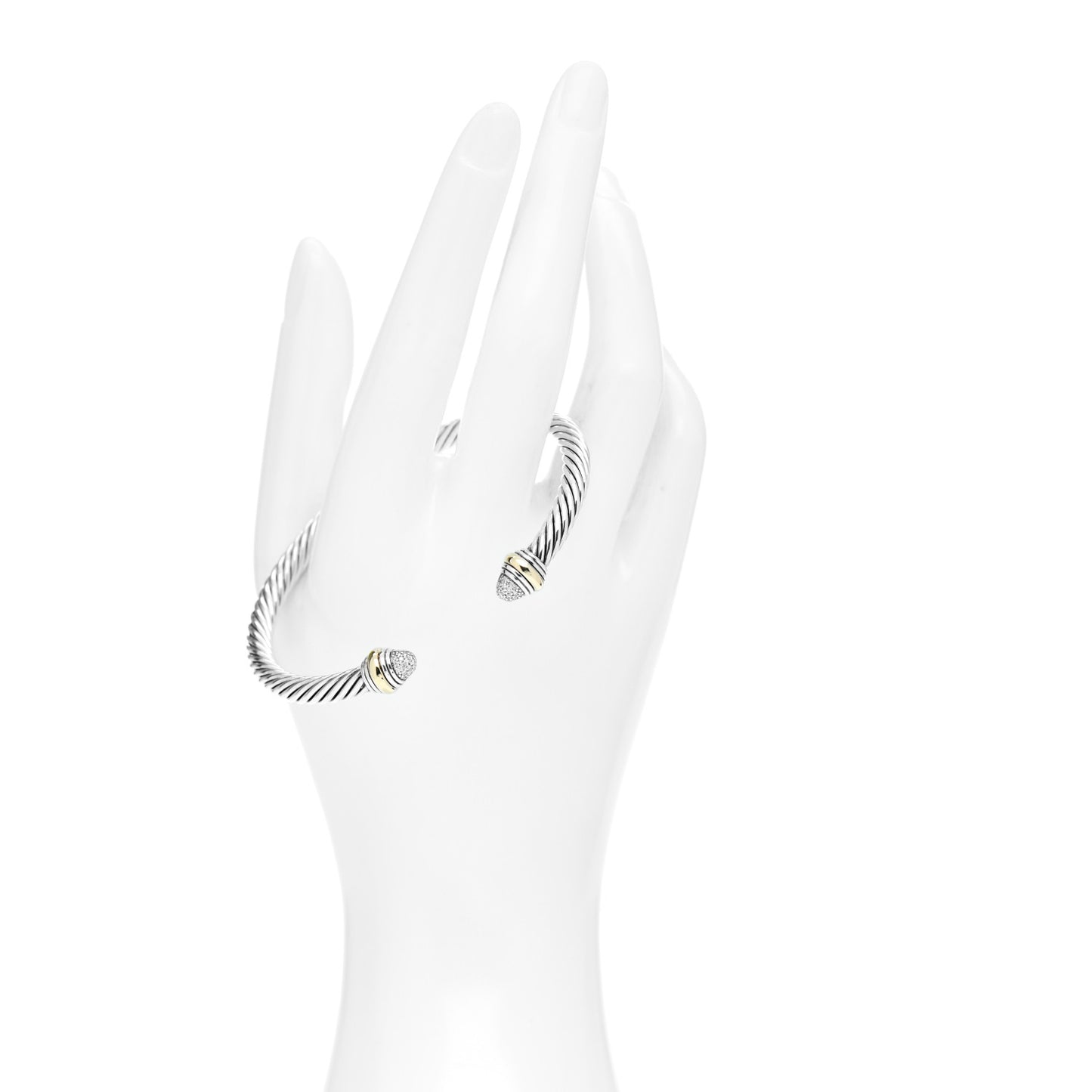 Sterling Silver 14K Yellow Gold Diamond 5mm Cable Classics Bracelet