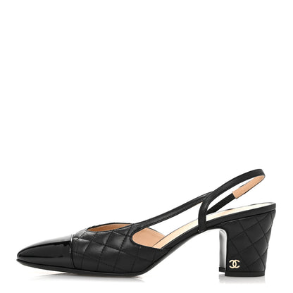 Chanel Lambskin Patent Calfskin Quilted Cap Toe CC Slingback Pumps 40 Black 1 of 10