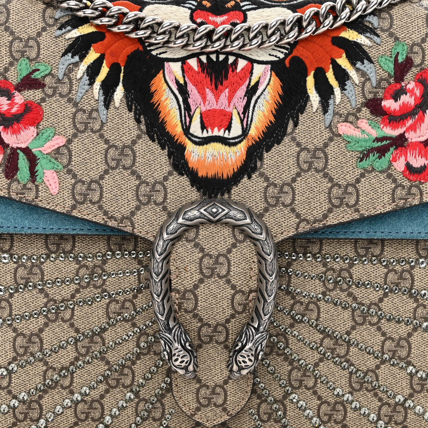 Gucci GG Supreme Monogram Angry Cat Embroidered Medium Dionysus Shoulder Bag Beige Ultramarine 8 of 16