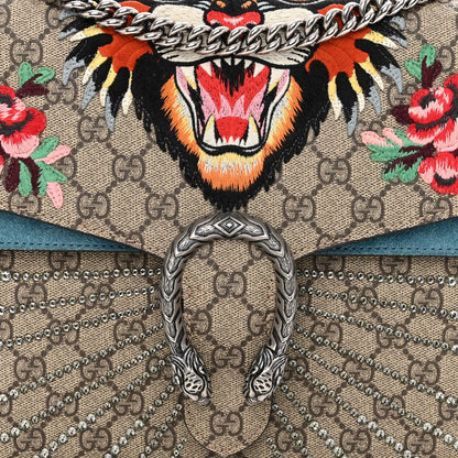Gucci GG Supreme Monogram Angry Cat Embroidered Medium Dionysus Shoulder Bag Beige Ultramarine 8 of 16