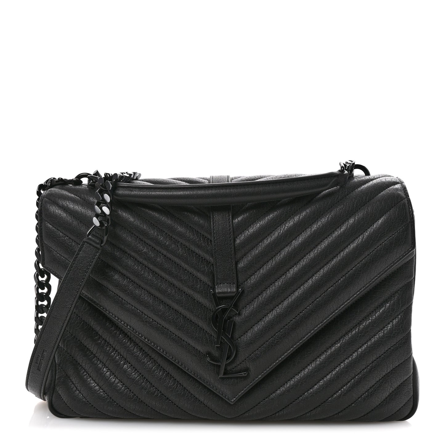 Sheepskin Matelasse Chevron Monogram Monochrome Large College Satchel Black