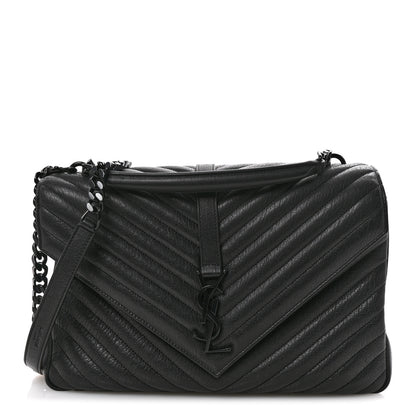 Saint Laurent Sheepskin Matelasse Chevron Monogram Monochrome Large College Satchel Black 1 of 21