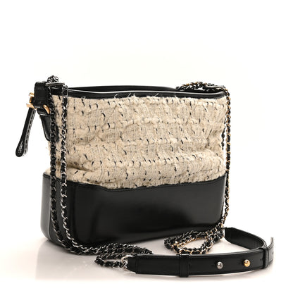 Chanel Tweed Calfskin Quilted Medium Gabrielle Hobo Ivory Black 2 of 11
