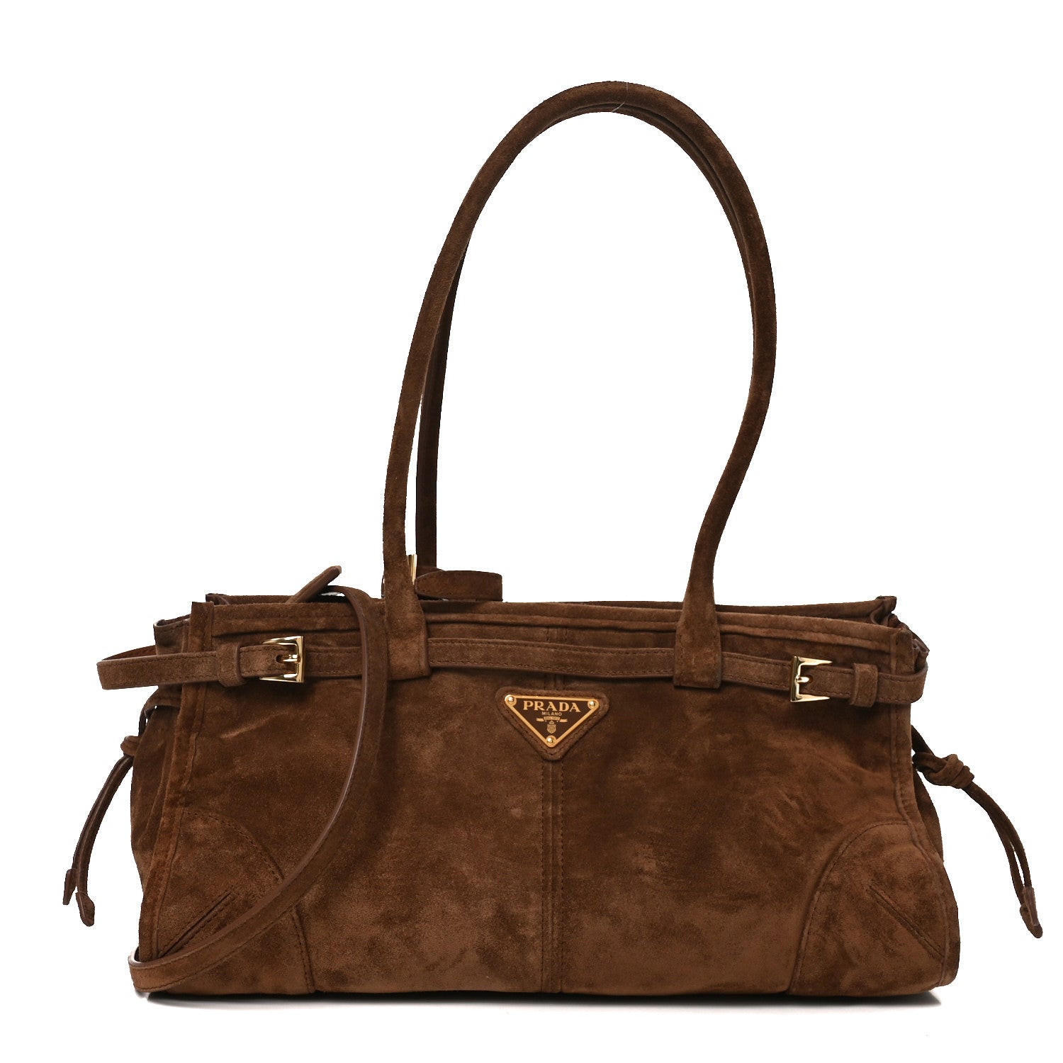 Prada Suede Triangle Medium Bonnie Shoulder Bag Cacao 1 of 9