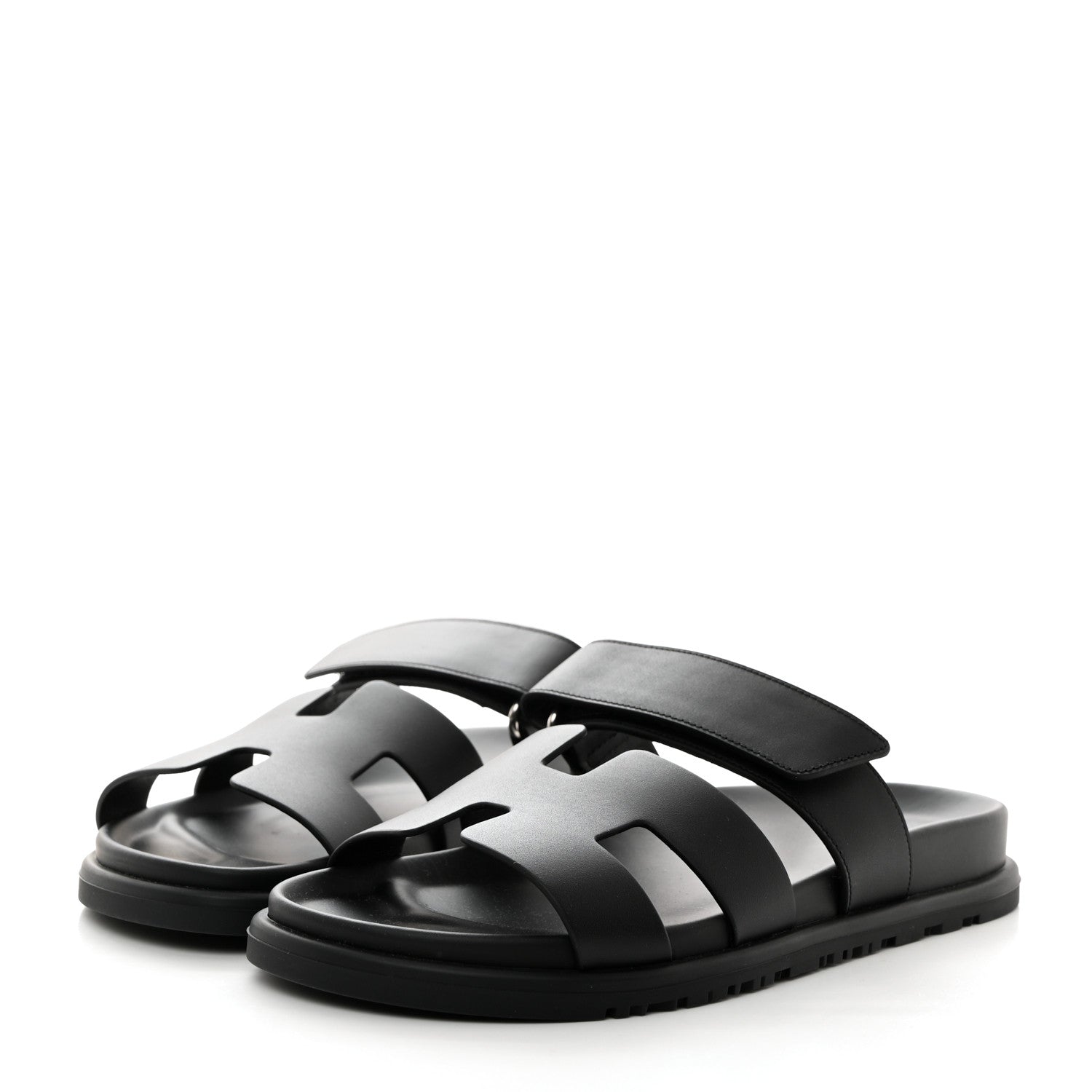Hermes Calfskin Womens Chypre Sandals 37.5 Black 3 of 9