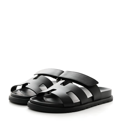Hermes Calfskin Womens Chypre Sandals 37.5 Black 3 of 9