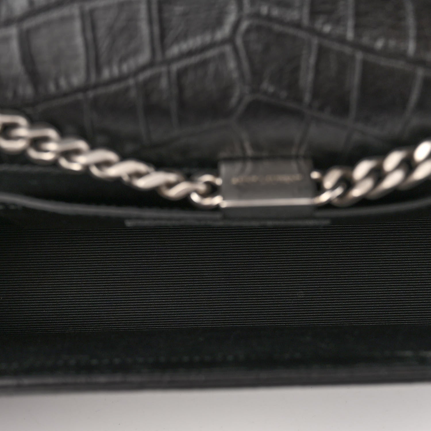 Saint Laurent Calfskin Crocodile Embossed Medium Classic Monogram Kate Tassel Satchel Black 5 of 10
