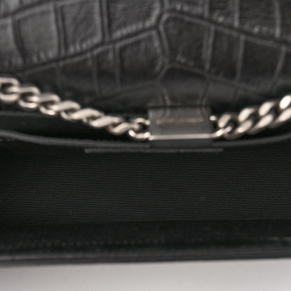 Saint Laurent Calfskin Crocodile Embossed Medium Classic Monogram Kate Tassel Satchel Black 5 of 10