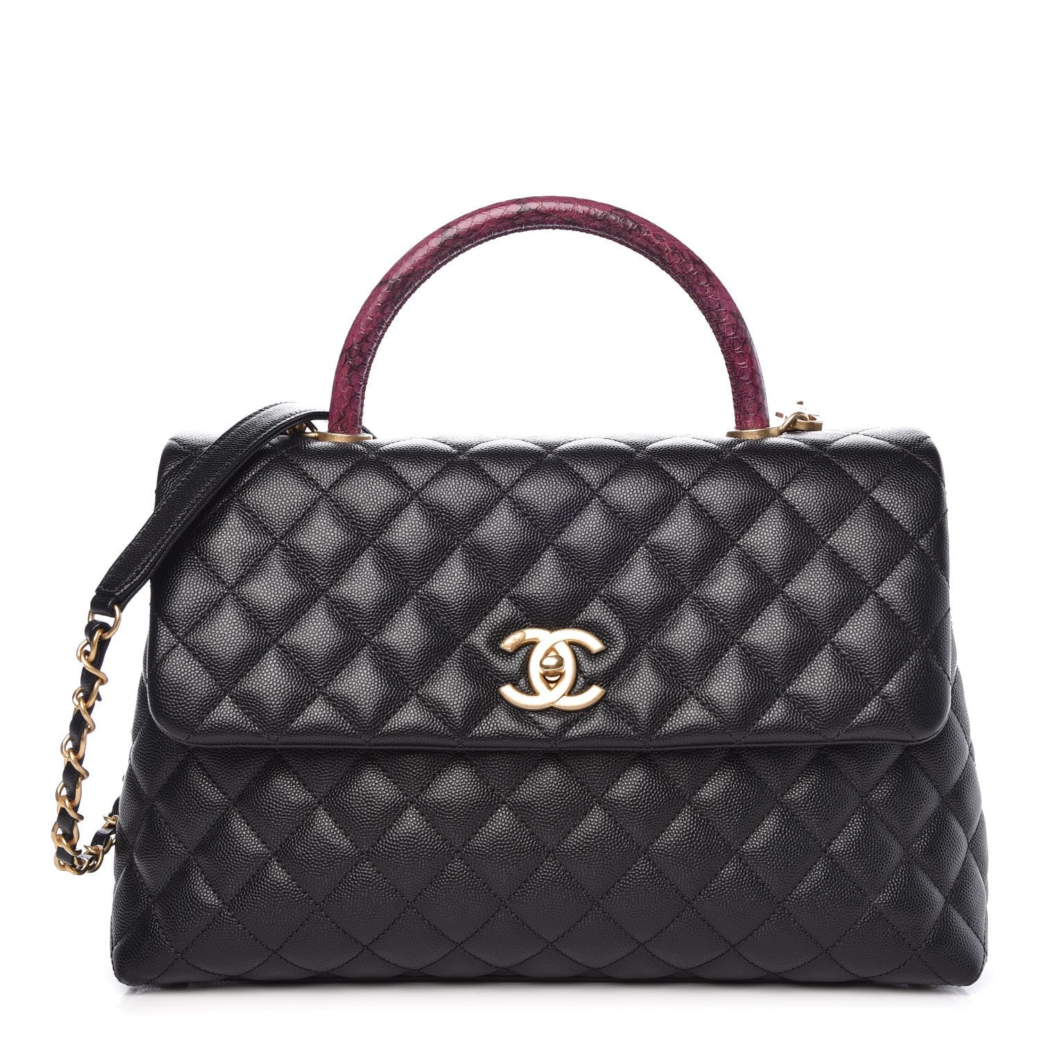 Chanel Caviar Elaphe Quilted Medium Coco Handle Flap Black Burgundy 1 of 9