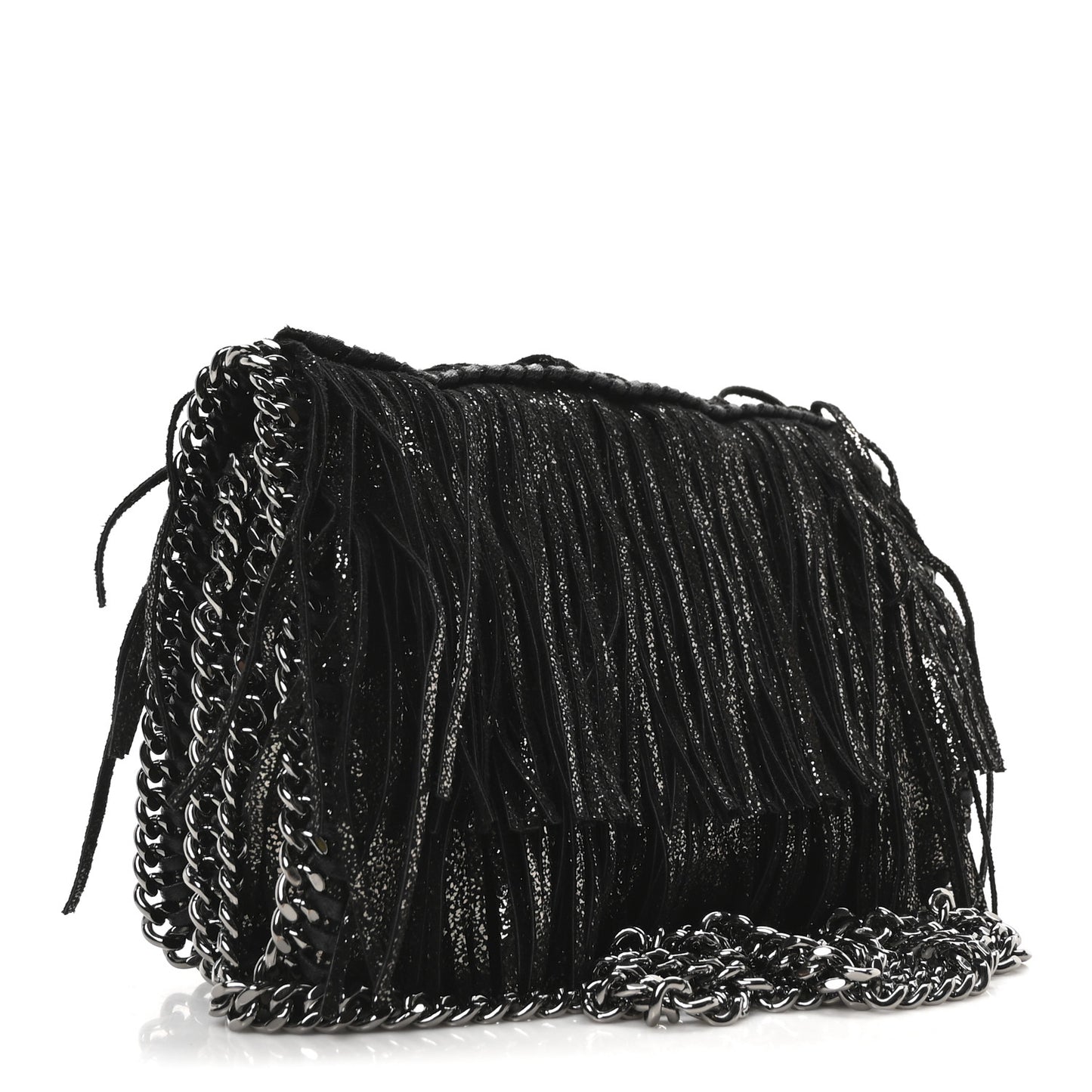 Shaggy Deer Fringe Flat Crossbody Black
