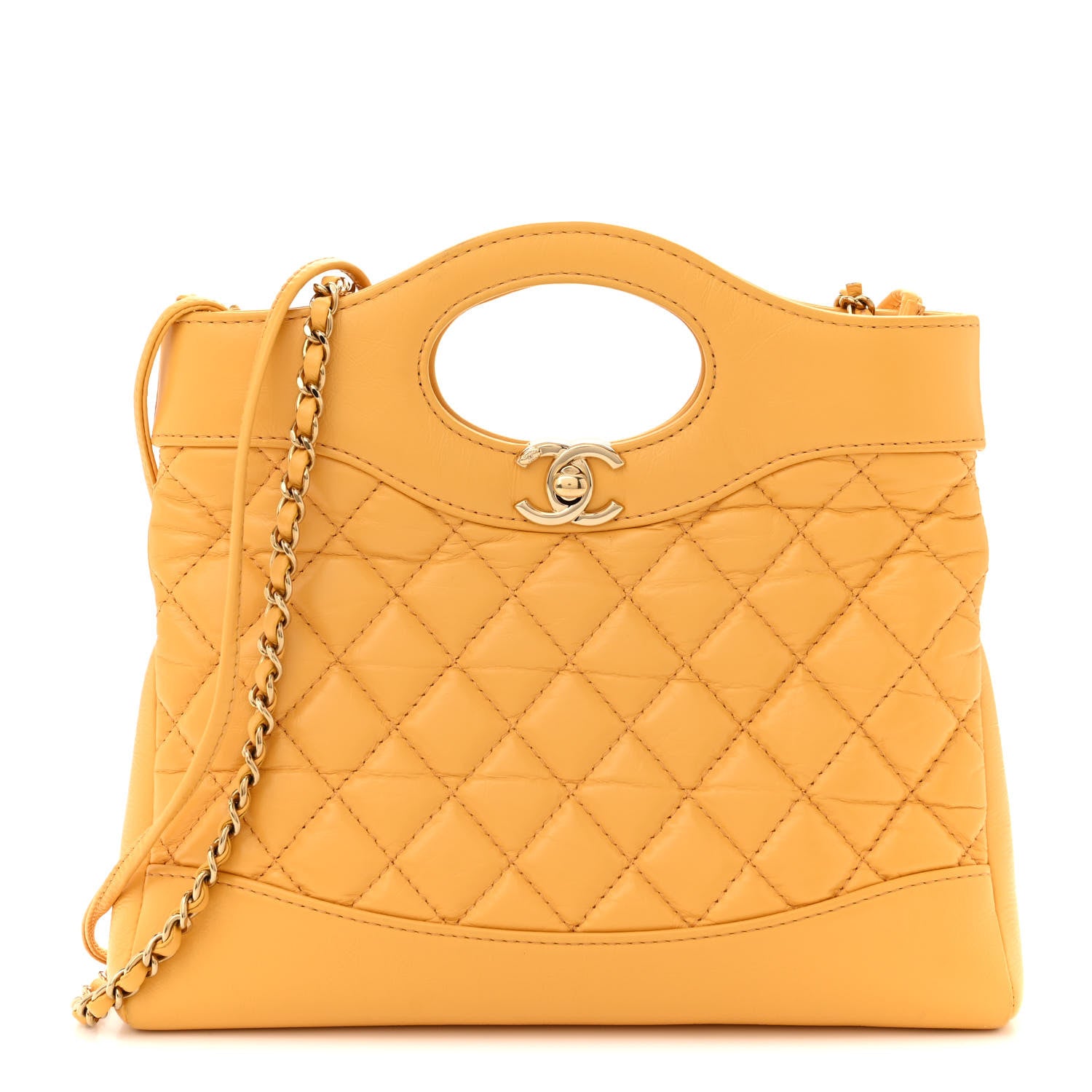 Chanel Shiny Crumpled Calfskin Quilted Mini 31 Shopping Bag Yellow 1 of 11