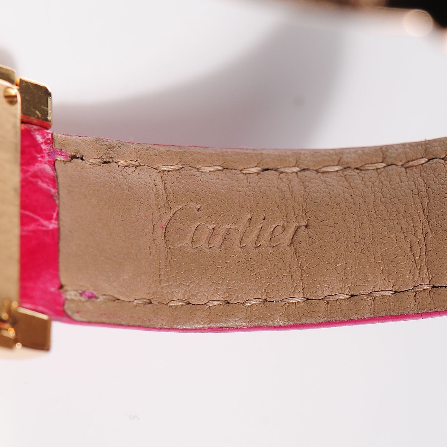 Cartier 18K Yellow Gold Alligator Diamond 20mm Tank Chinoise Quartz Watch Pink 6 of 7