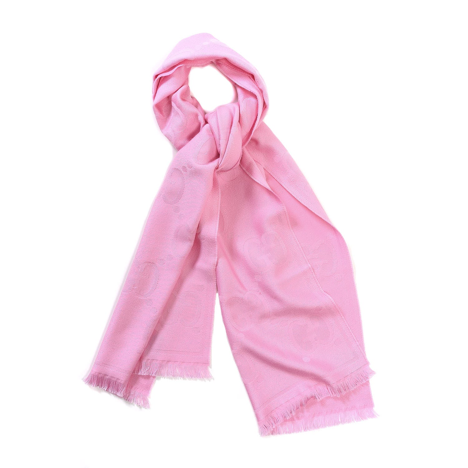 Gucci Wool Jacquard GG Monogram Fringe Scarf Pink 1 of 5