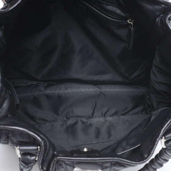 Nylon Cannage Shopper Tote Black