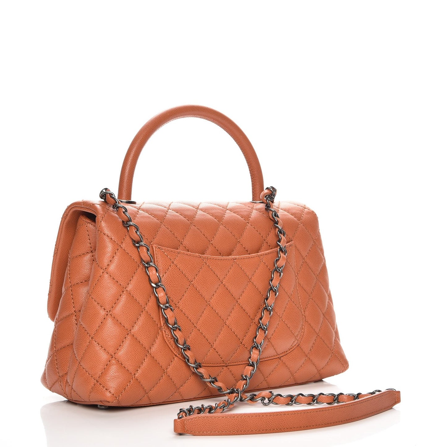 Caviar Quilted Small Coco Handle Flap Orange