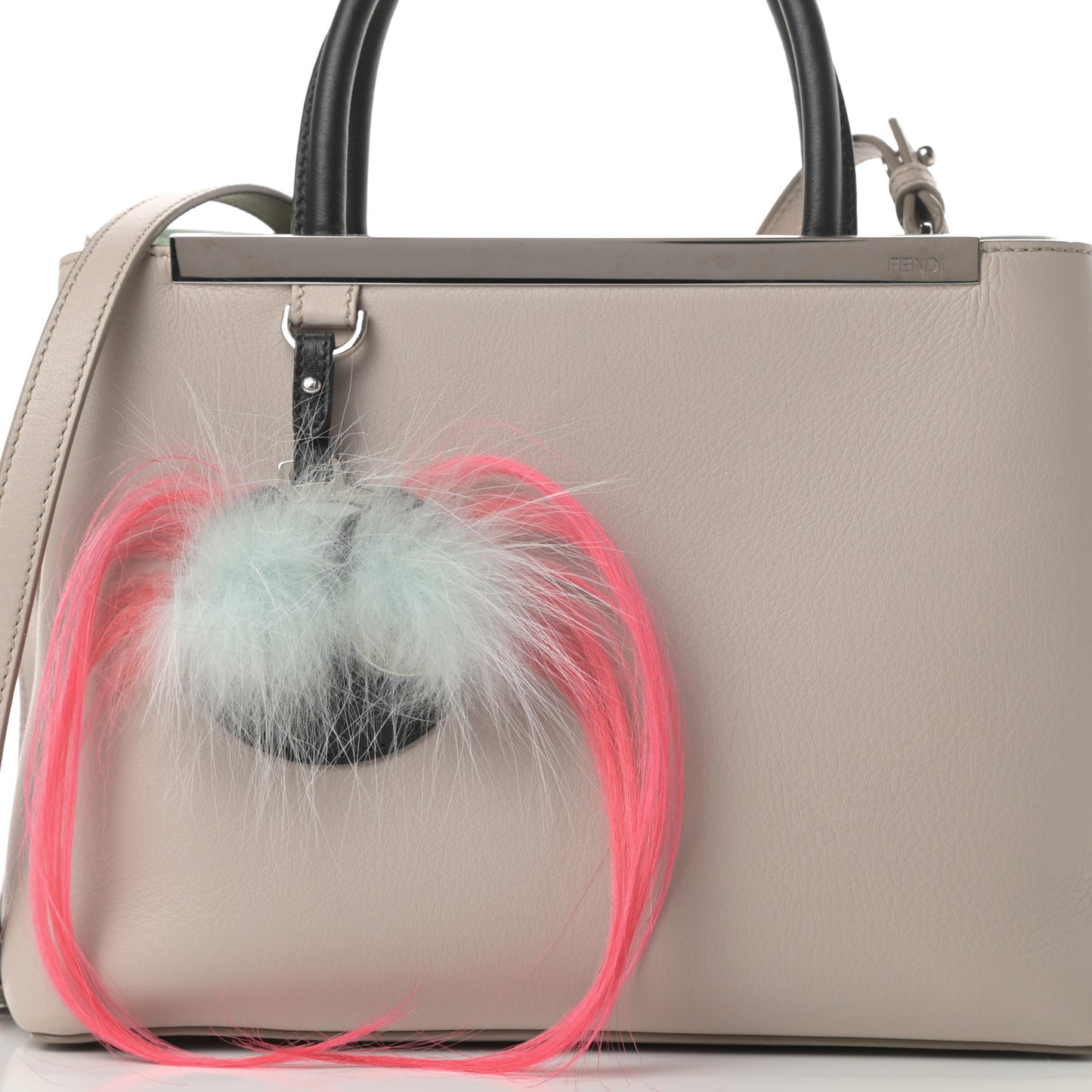 Vitello Dolce Fox Goat Bi-Color Sad Eyes Mirror Charm Petite 2Jours Tote Grigio Polvere Black
