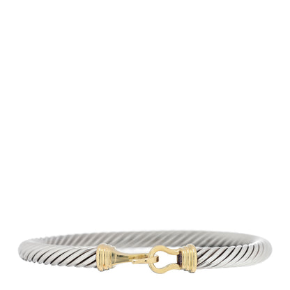 David Yurman Sterling Silver 14K Yellow Gold 5mm Cable Classic Buckle Bracelet 1 of 3