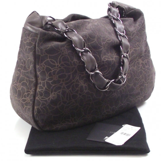 Suede Camelia Chain Hobo Gray