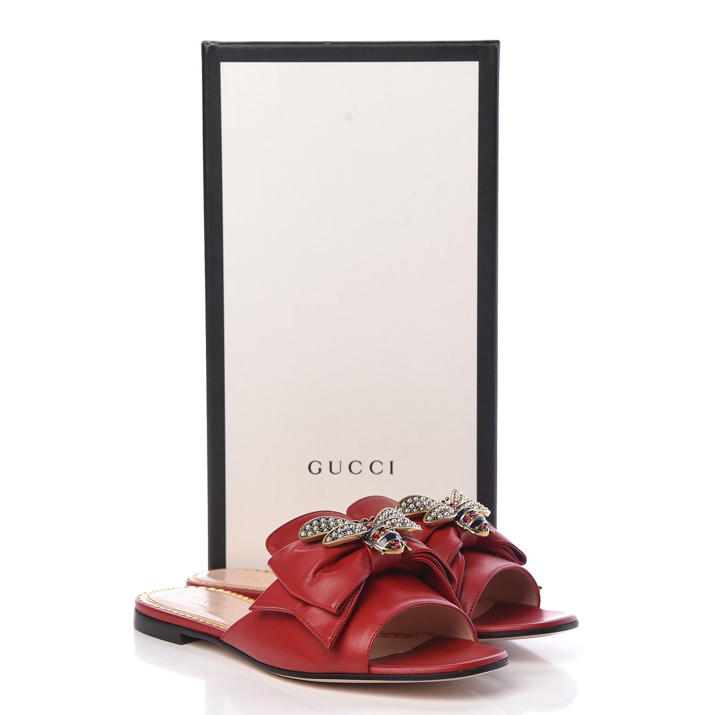 Nappa Queen Margaret Flat Slide Sandals 37.5 Hibiscus Red
