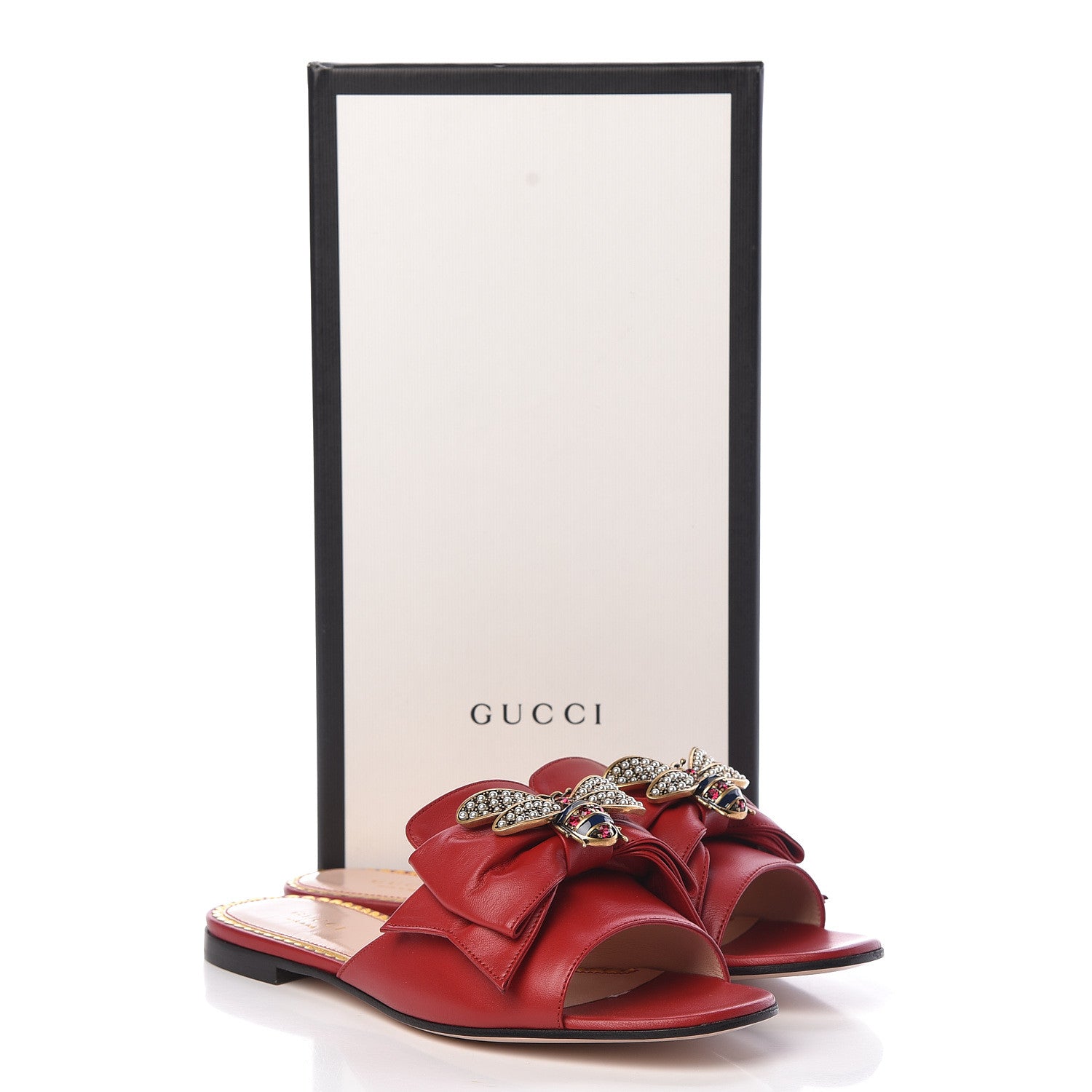 Gucci Nappa Queen Margaret Flat Slide Sandals 37.5 Hibiscus Red 8 of 8