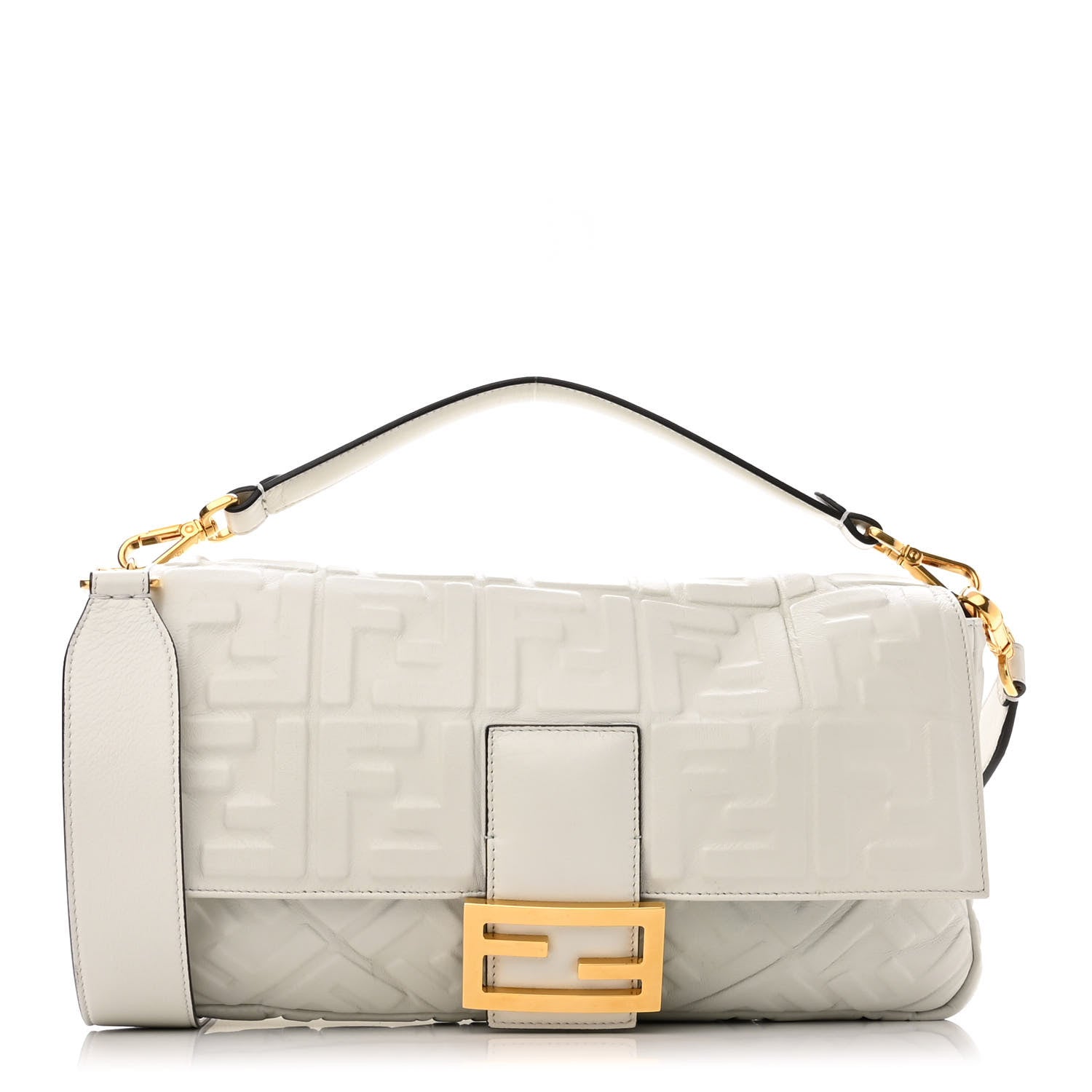 Fendi Nappa FF 1974 Embossed Large Baguette White 1 of 12