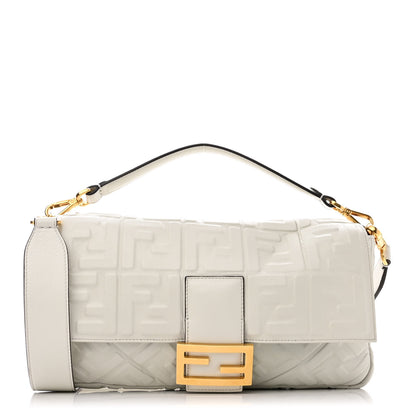 Fendi Nappa FF 1974 Embossed Large Baguette White 1 of 12