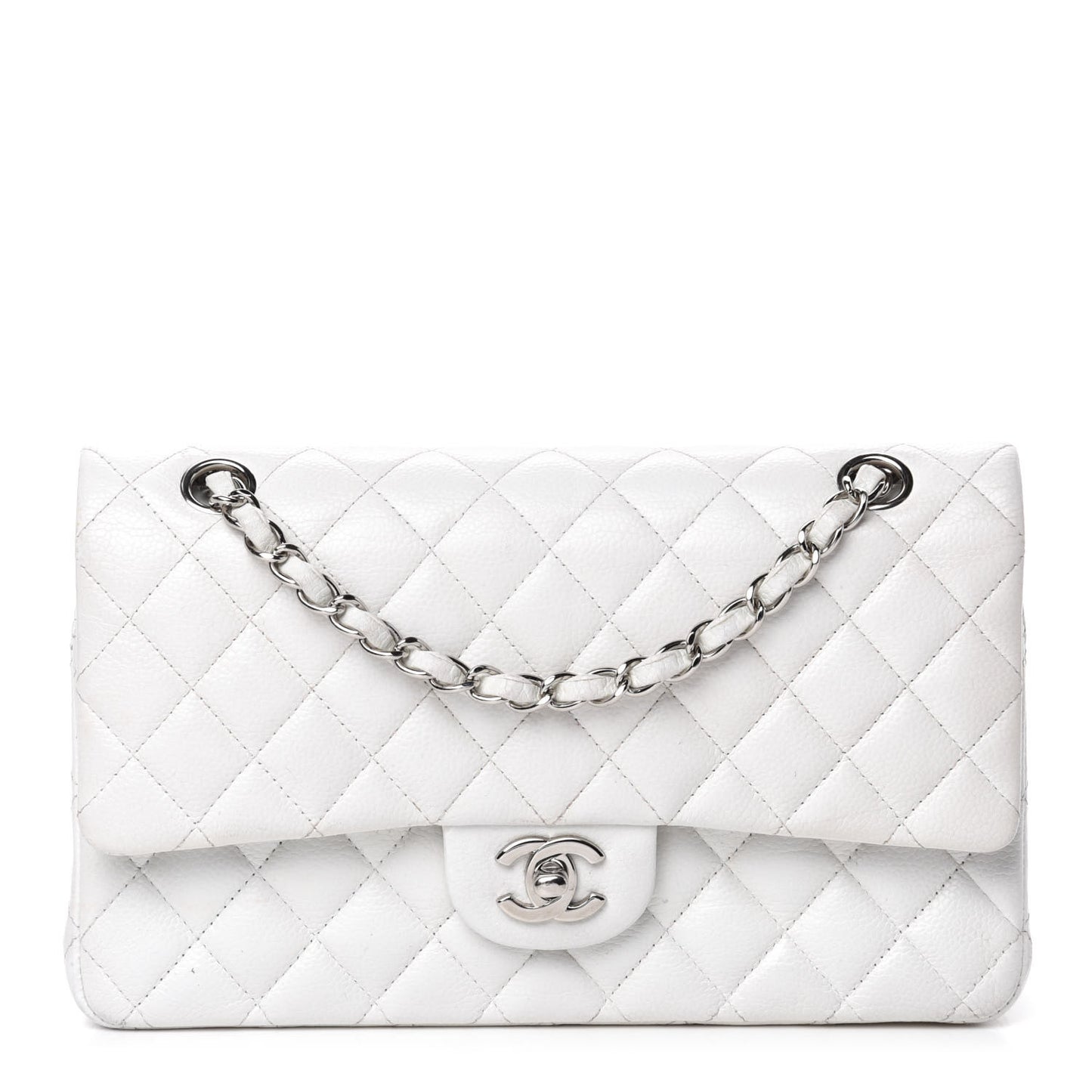 Caviar Quilted Medium Double Flap White
