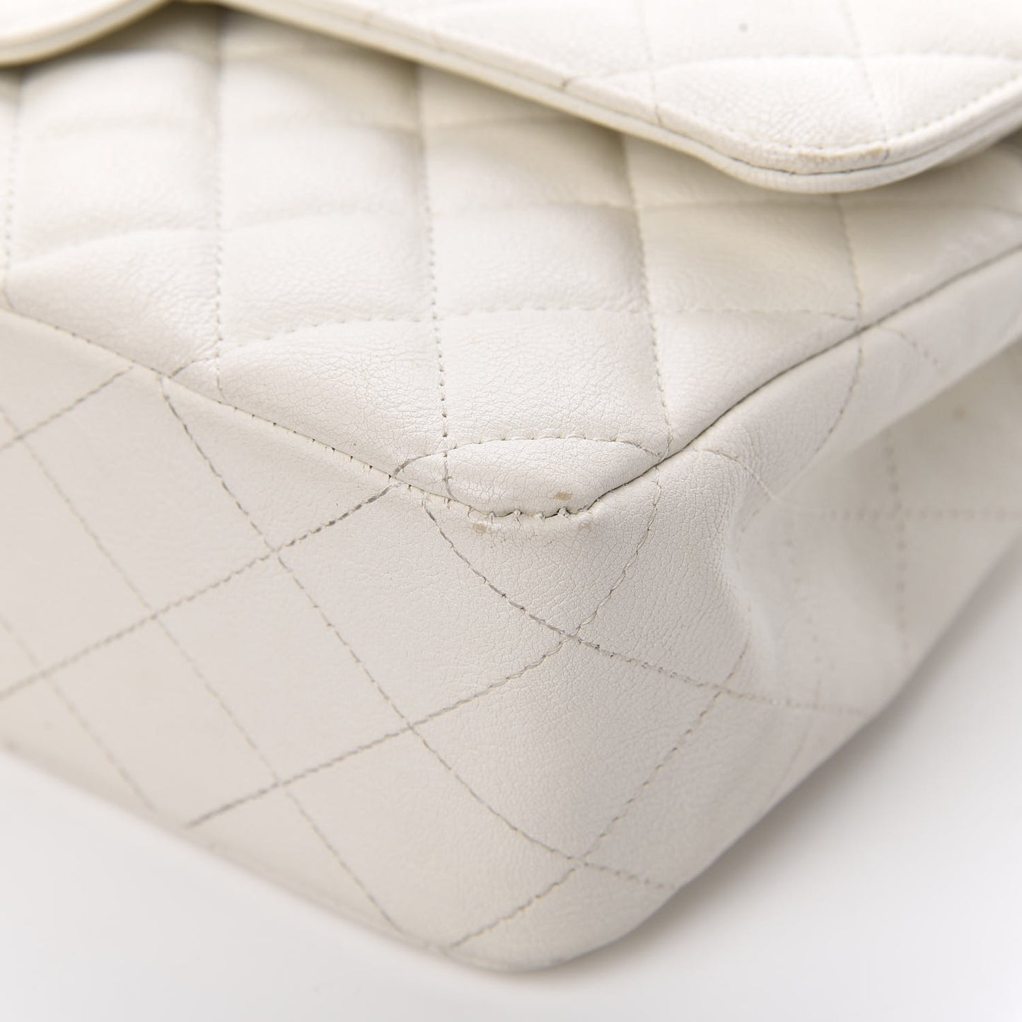 Crumpled Calfskin Quilted Medium Double Flap White