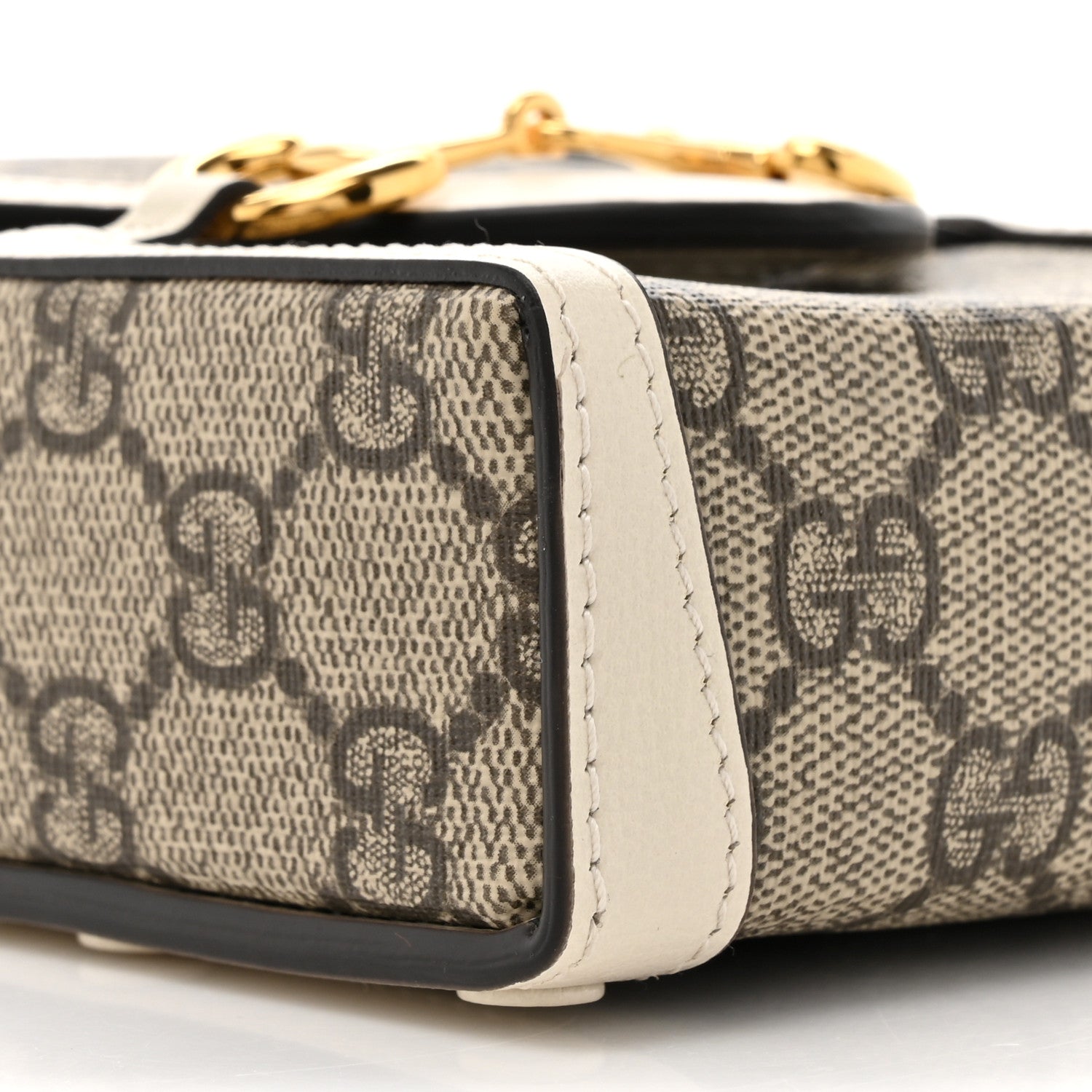 Gucci GG Supreme Monogram Azalea Calfskin Mini Horsebit 1955 Crossbody Bag Beige Ebony Mystic White 10 of 11