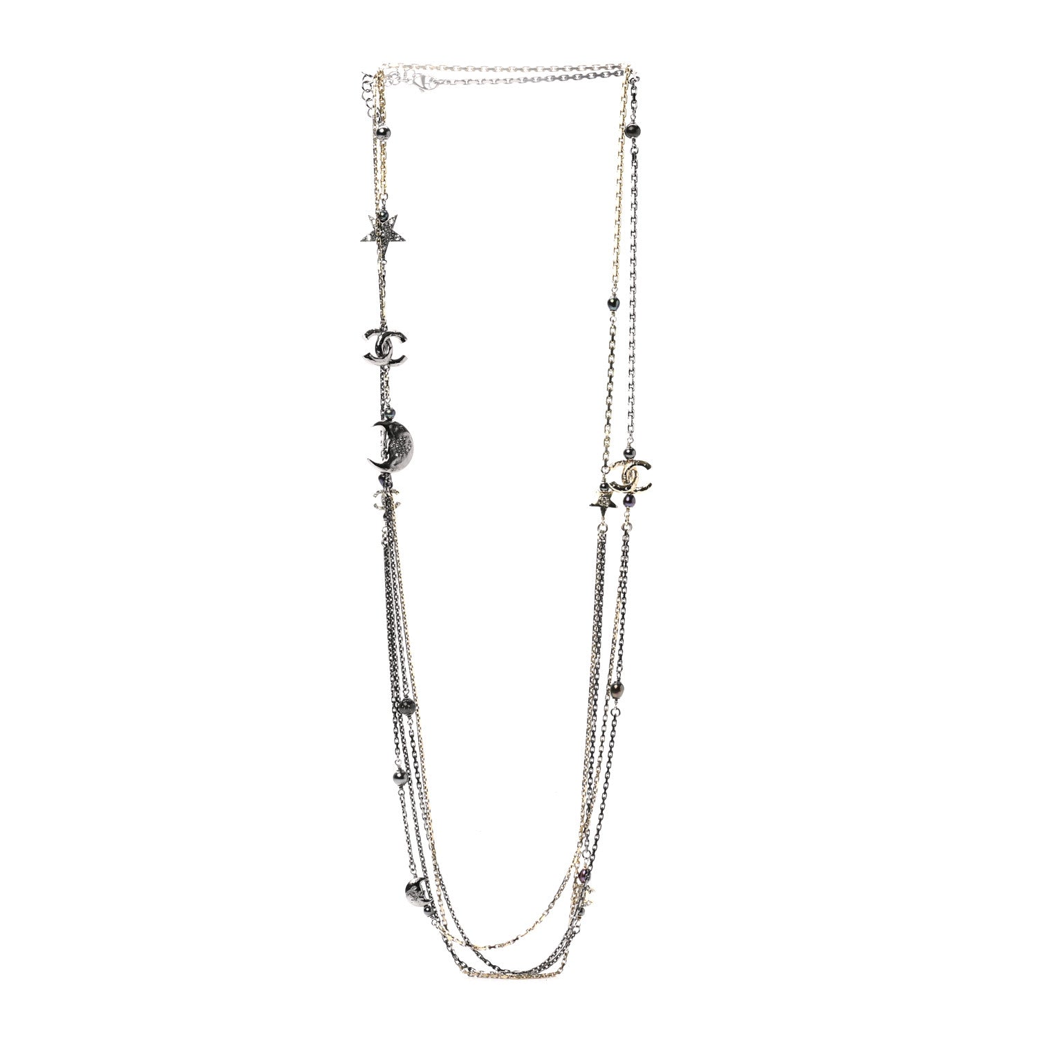 Chanel Glass Pearl Strass CC Long Necklace Gold Silver 3 of 7