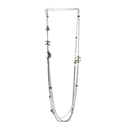 Chanel Glass Pearl Strass CC Long Necklace Gold Silver 3 of 7