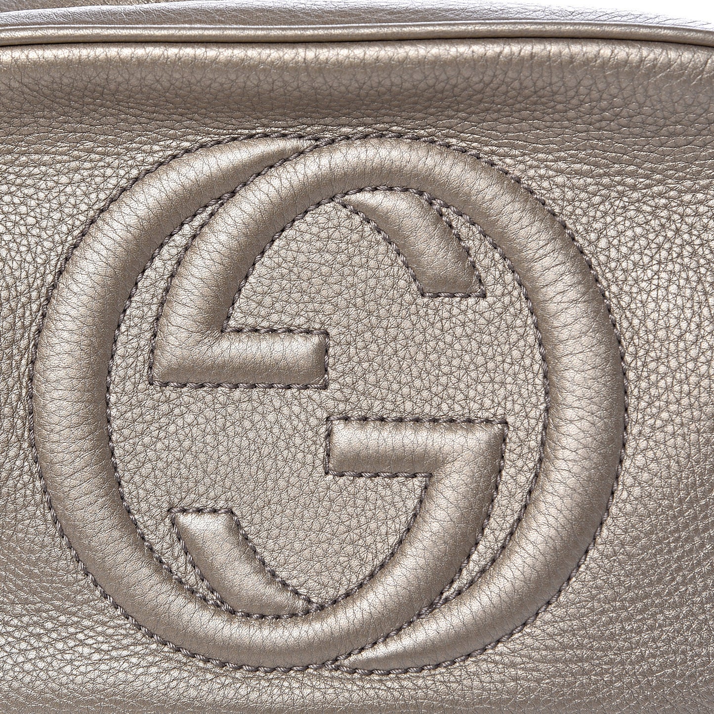 Metallic Pebbled Calfskin Small Soho Disco Bag Golden Beige