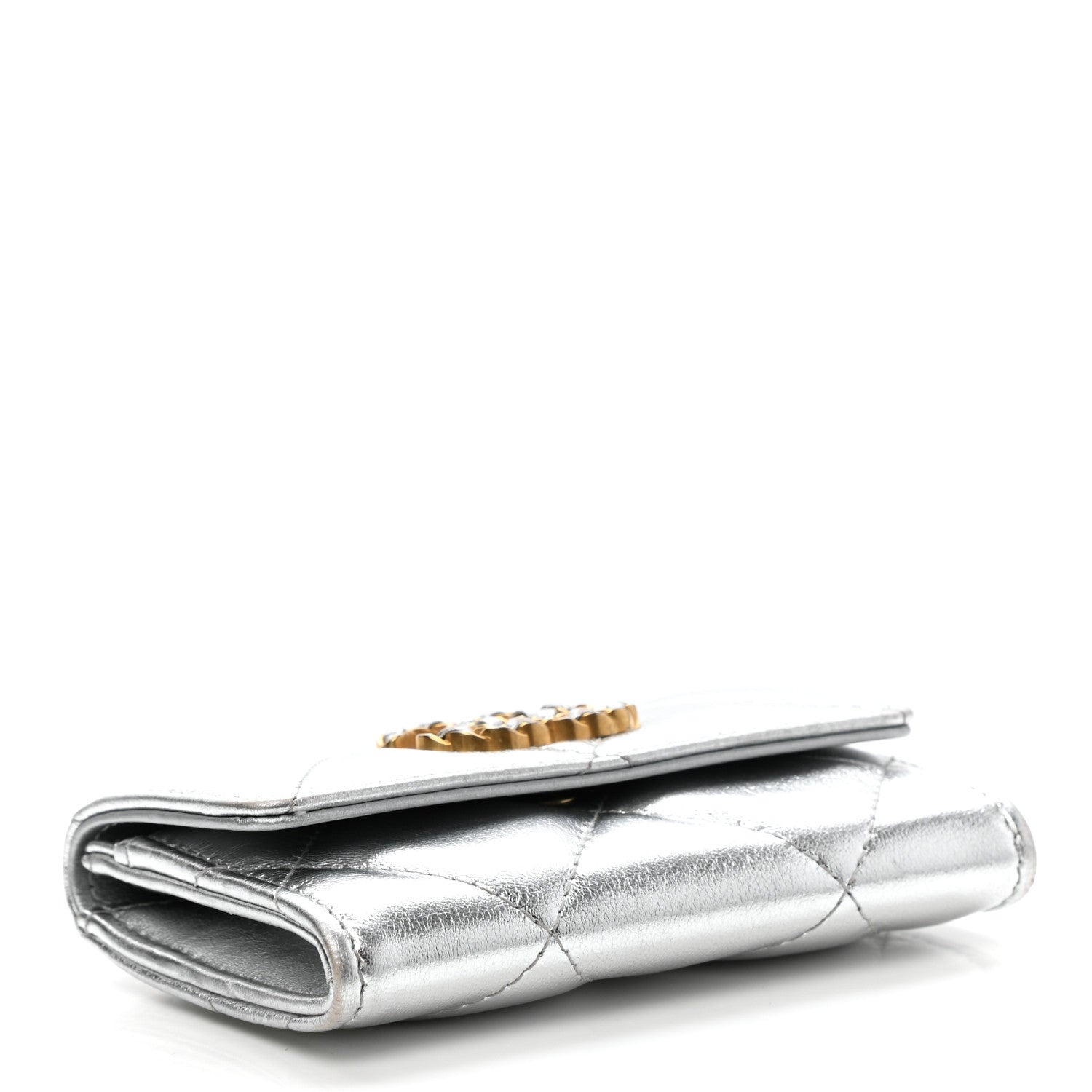 Chanel Metallic Goatskin Quilted Chanel 19 Flap Card Holder Silver 4 of 9