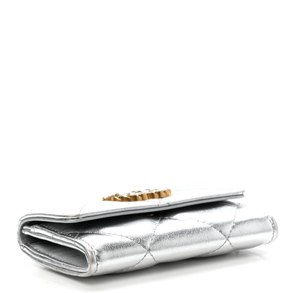 Chanel Metallic Goatskin Quilted Chanel 19 Flap Card Holder Silver 4 of 9