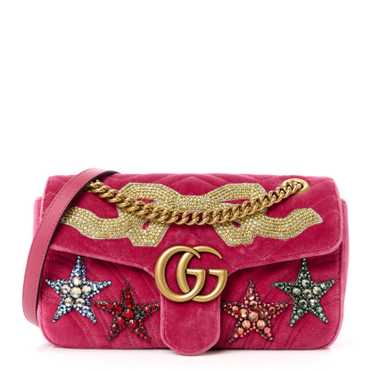 Gucci Velvet Matelasse Bow Embroidered Small GG Marmont Shoulder Bag Raspberry Rose 1 of 11