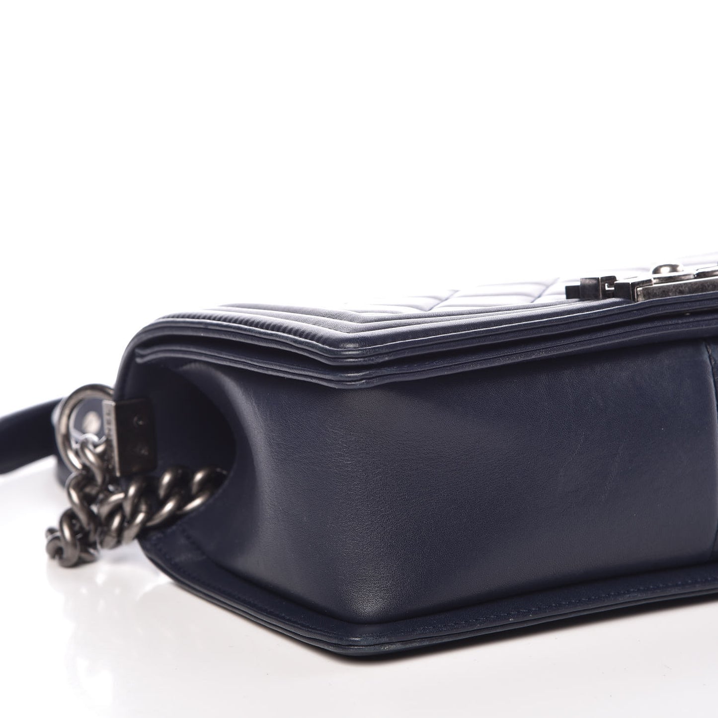Calfskin Quilted Medium Boy Flap Navy Blue