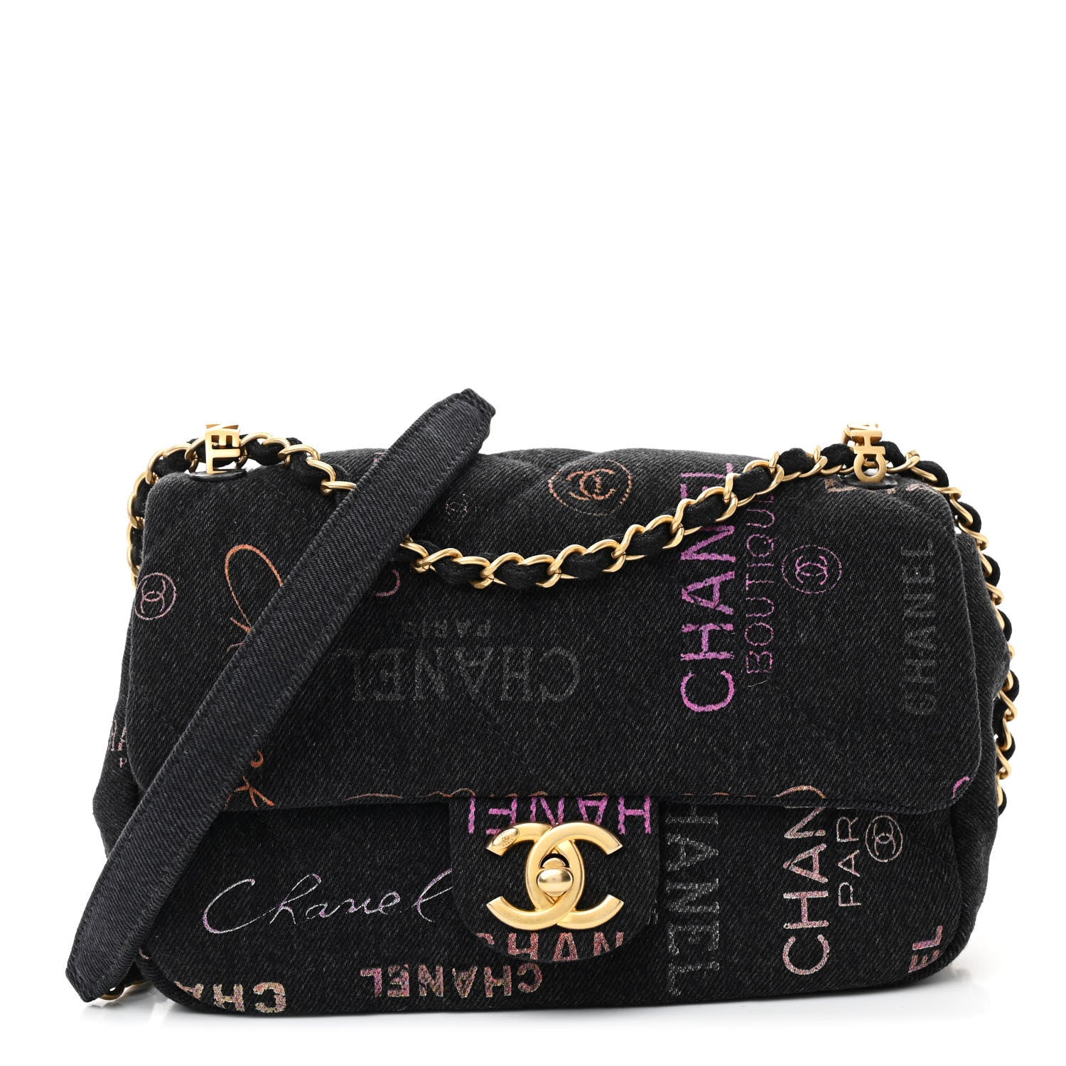 Chanel Denim Quilted Denim Mood Mini Rectangular Flap Black Multicolor 1 of 12