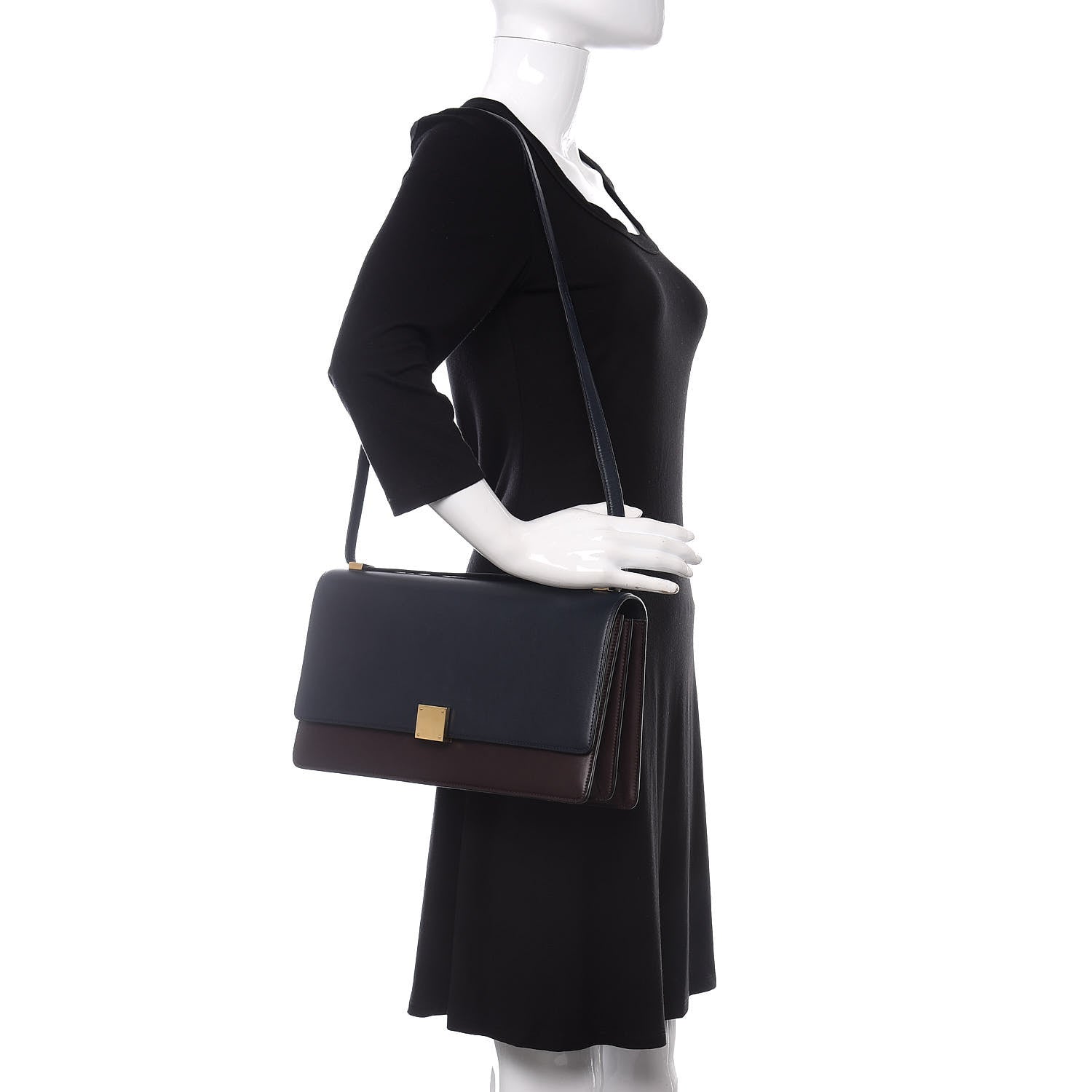 Celine Calfskin Bicolor Medium Case Flap Navy Burgundy 2 of 10