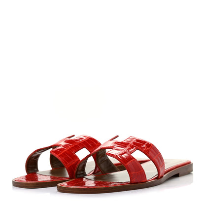 Hermes Shiny Alligator Oran Sandals 38 Geranium 3 of 7