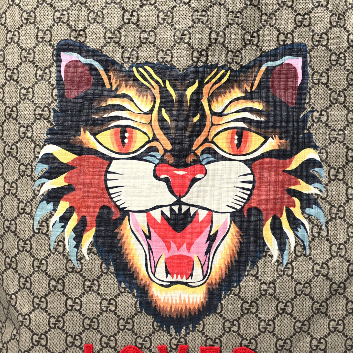 GG Supreme Monogram Angry Cat Drawstring Backpack