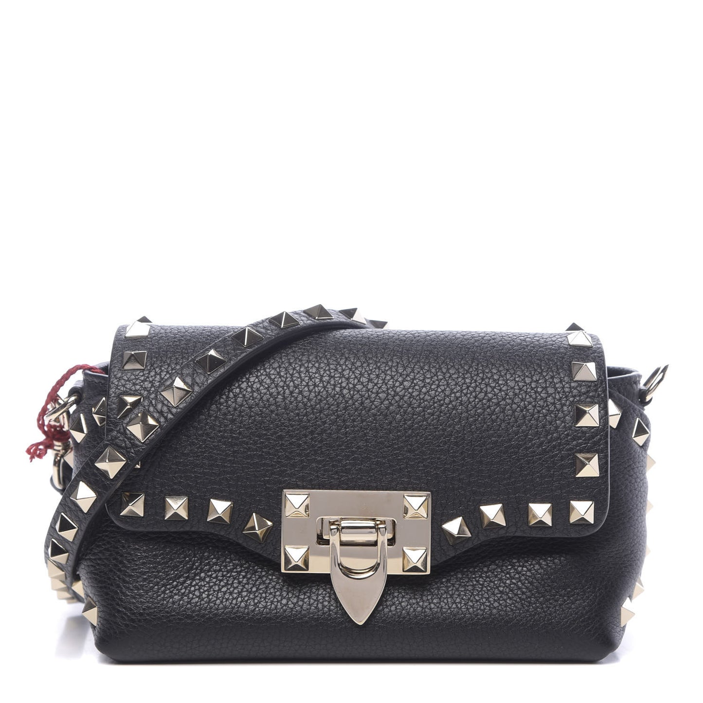 Pebbled Calfskin Mini Rockstud Crossbody Bag Black