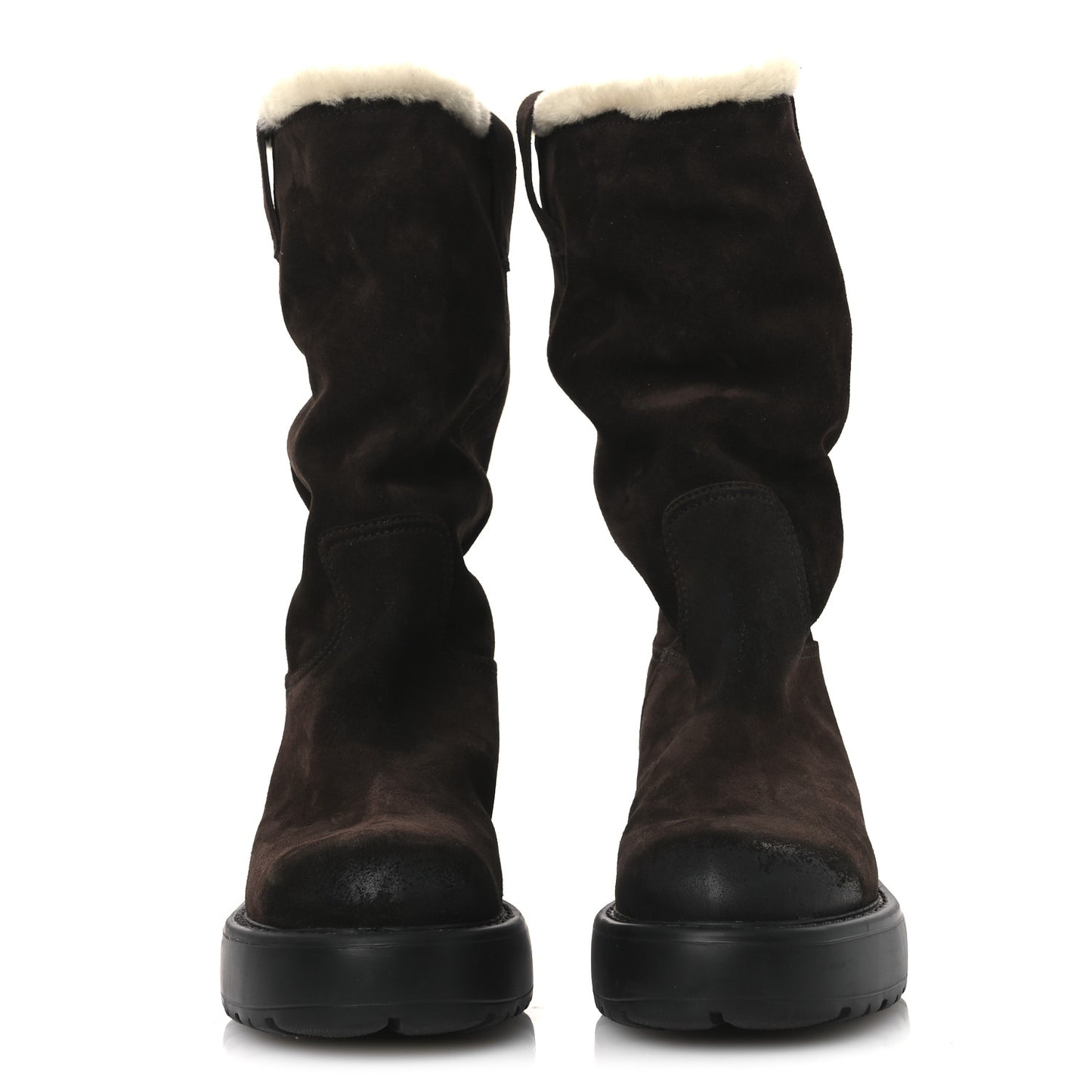 Suede Shearling Vintage Effect Mid Calf Boots 38 Morro