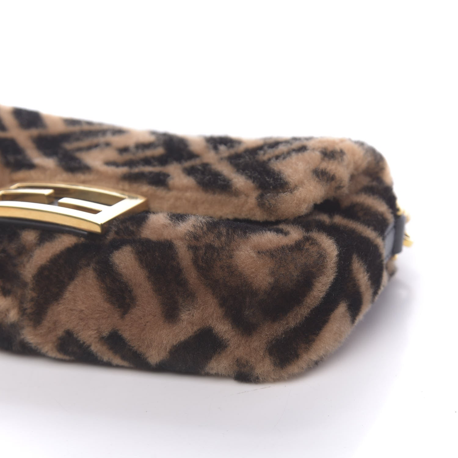Fendi Shearling Vitello Dolce Macro FF 1974 Mini Baguette Tobacco Black 9 of 11