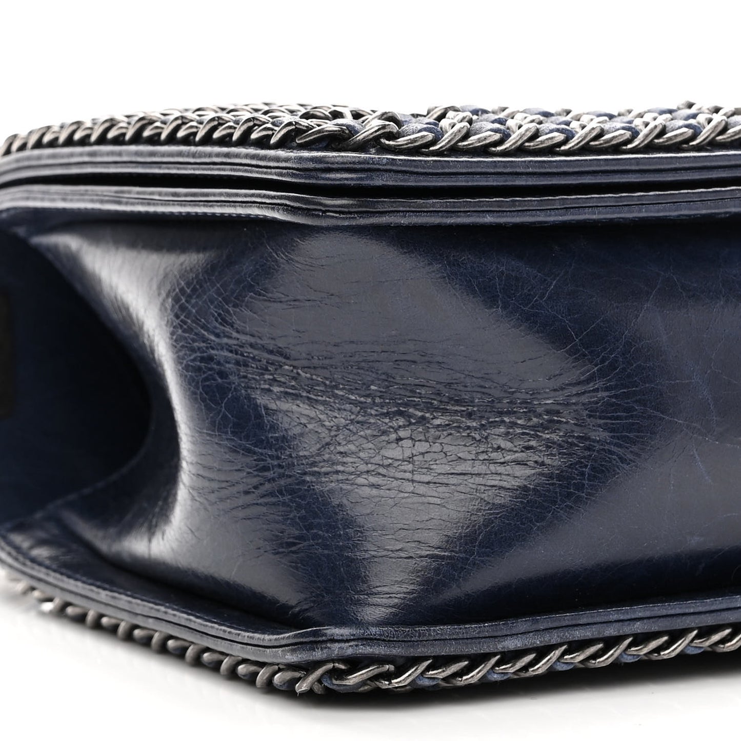 Glazed Calfskin Quilted Medium Boy Chained Flap Blue