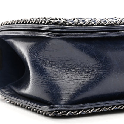 Chanel Glazed Calfskin Quilted Medium Boy Chained Flap Blue 9 of 14
