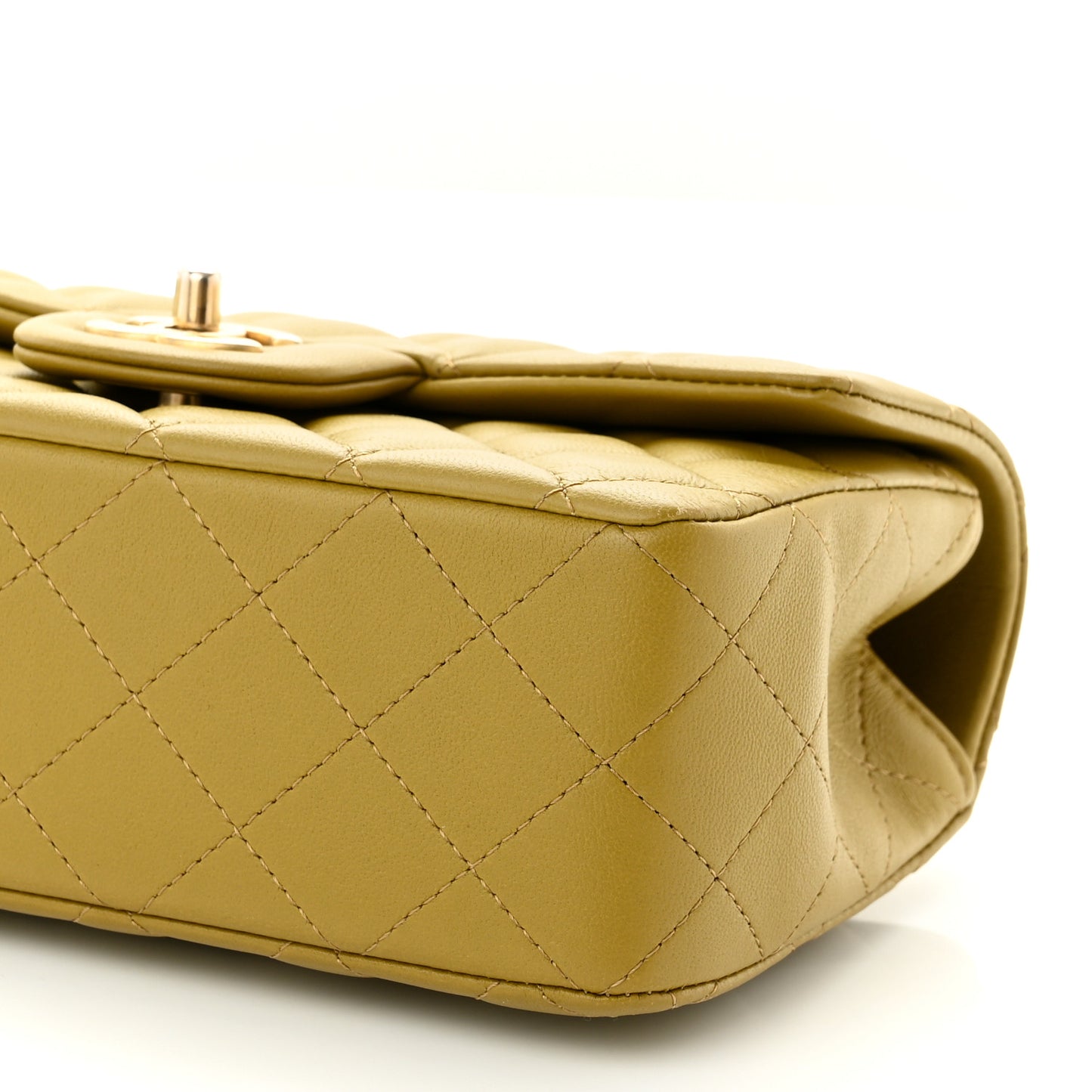 Lambskin Quilted Metal Mini Top Handle Rectangular Flap Green