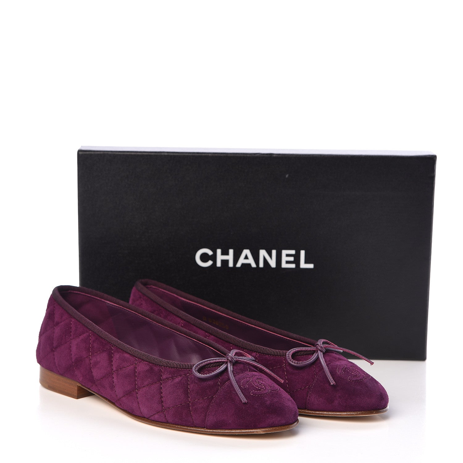 Chanel Suede Calfskin Quilted Cap Toe CC Ballerina Flats 36 Purple 9 of 9