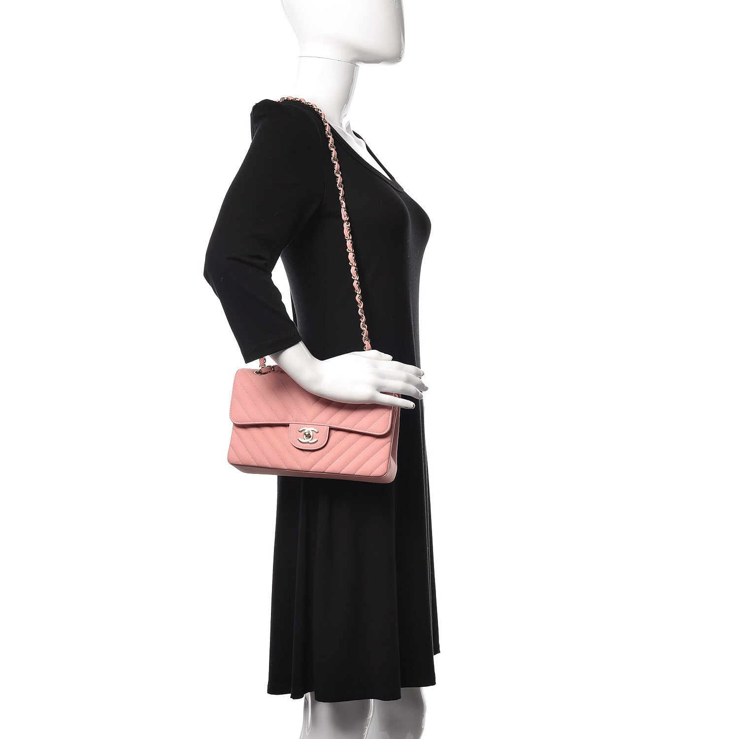 Chanel Caviar Chevron Quilted Small Double Flap Pink 2 of 8