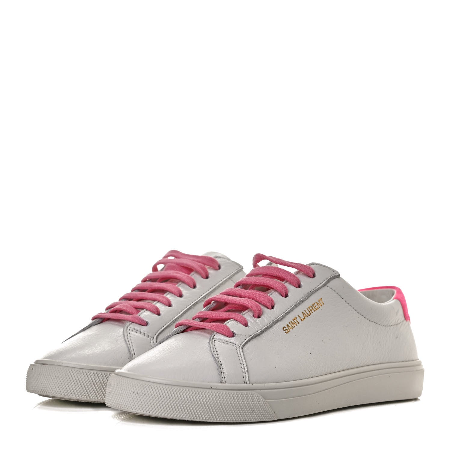 Saint Laurent Grained Calfskin Andy Low Top Sneakers 35 White Pink 3 of 14