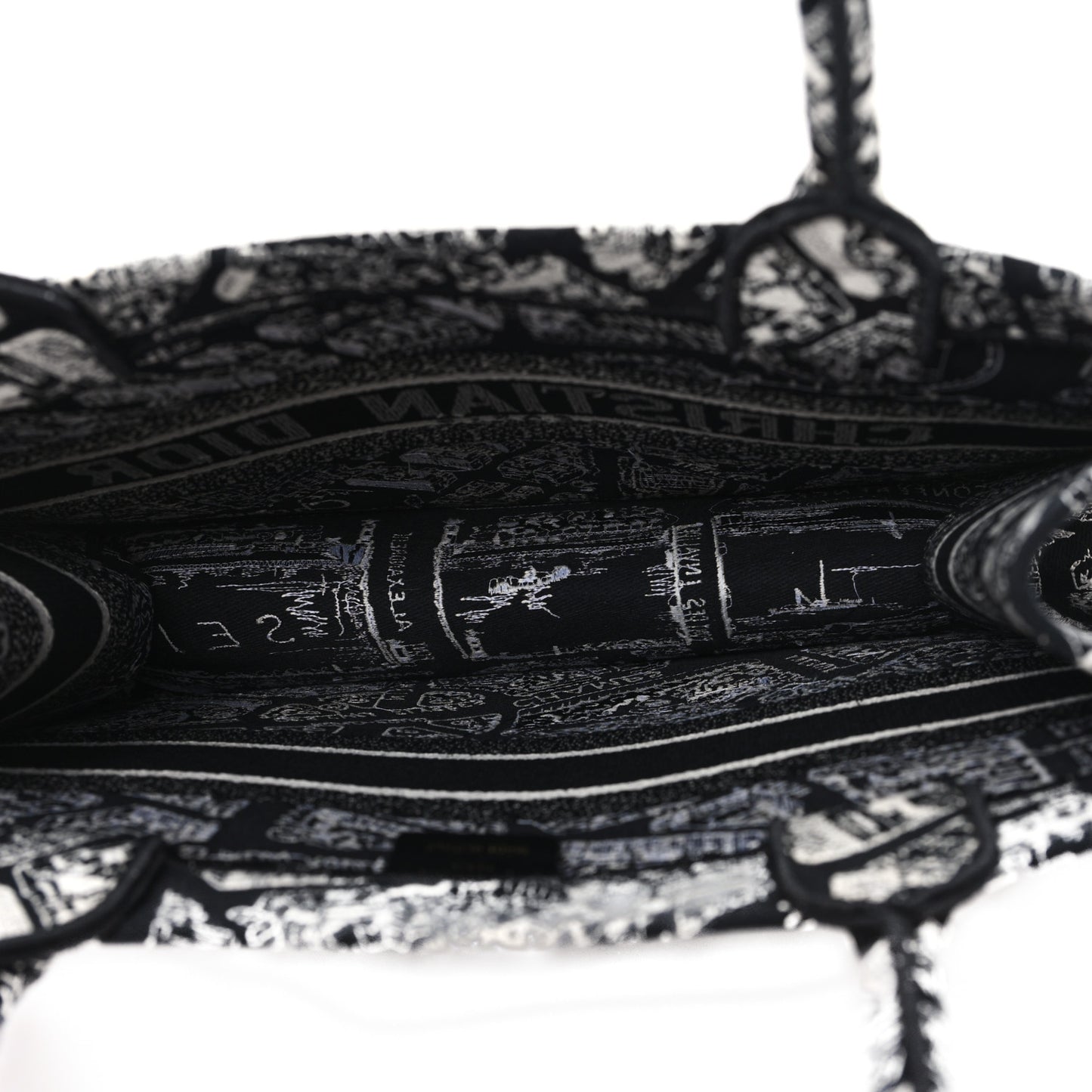 Canvas Embroidered Medium Plan De Paris Book Tote Black White